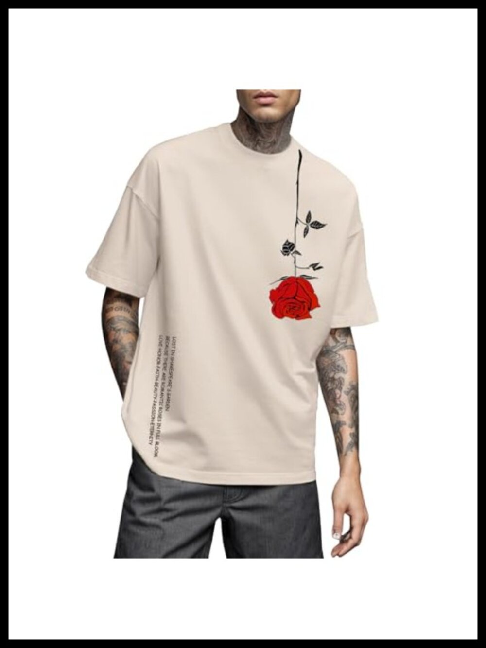 Men's Graphic Tee Oversized 100% Combed Cotton Short Sleeve Crew Neck Casual
